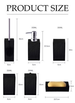 DUNISO 6 pieces of Bathroom accessories set, plastic gift set, twill square stainless steel bathroom set, with lotion bottle, toothbrush cup, mouthwash cup, soap tray, toilet brush, cotton swab box (black)  - Image 2