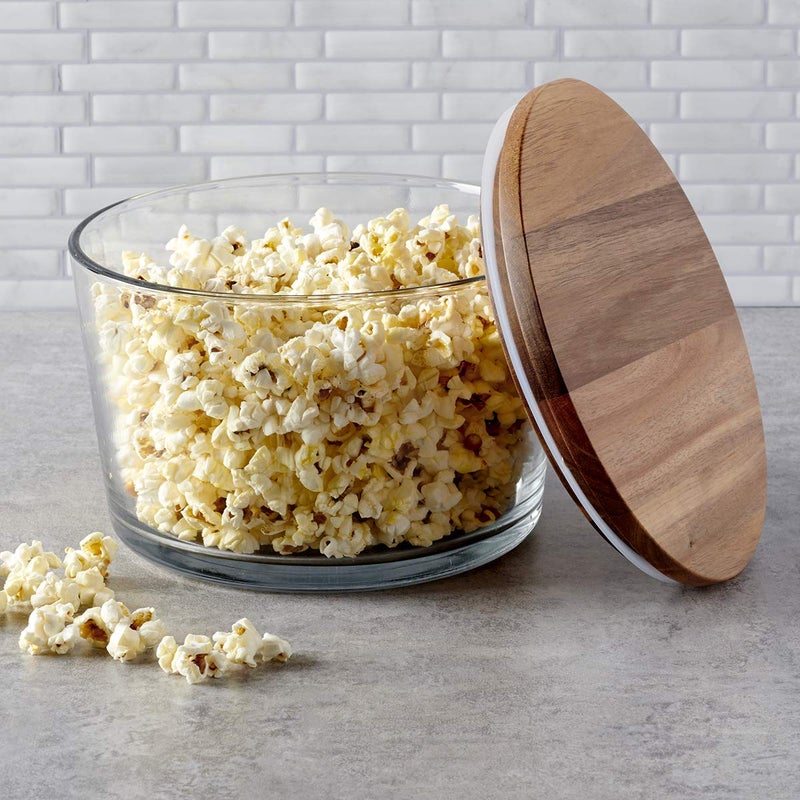 Anchor Hocking Glass Trifle Bowl with Lid  104 oz Glass Salad Bowl with Acacia Wood Lid - Image 2