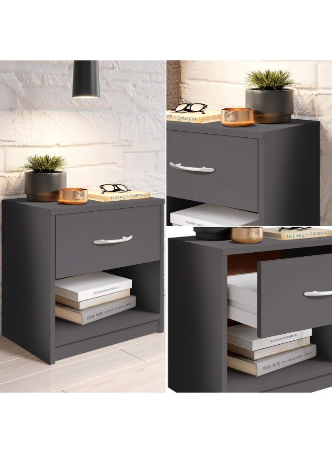 STELLA PEPE Bedside Table Graphite - Simple Bedside Cabinet with One Drawer Suitable for Any Bed & Bedroom - 39 x 41 x 28 cm (W x H x D)  - Image 5