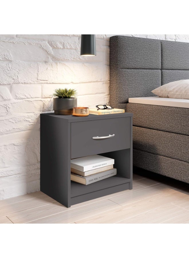 STELLA PEPE Bedside Table Graphite - Simple Bedside Cabinet with One Drawer Suitable for Any Bed & Bedroom - 39 x 41 x 28 cm (W x H x D)  - Image 4