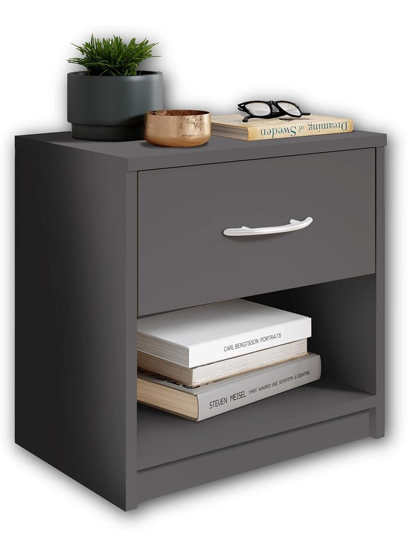 STELLA PEPE Bedside Table Graphite - Simple Bedside Cabinet with One Drawer Suitable for Any Bed & Bedroom - 39 x 41 x 28 cm (W x H x D)  - Image 1