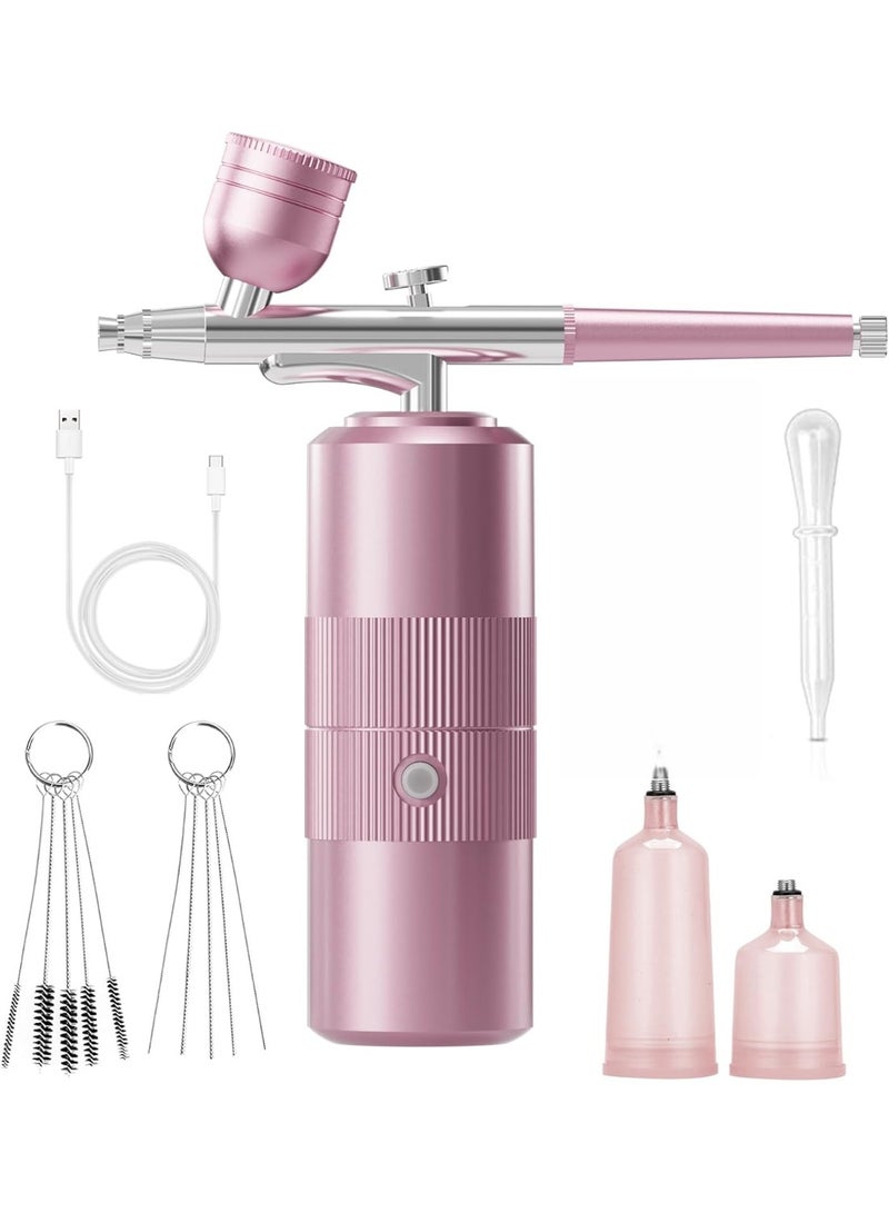 NANAO Airbrush Kit with Compressor Portable Airbrush Kit 48PSI High-Pressure Non-Clogging Air Brush Set Cordless Rechargeable with 0.3mm Nozzle and Cleaning Brush for Painting,Nail Art, Makeup (pink) - Image 1