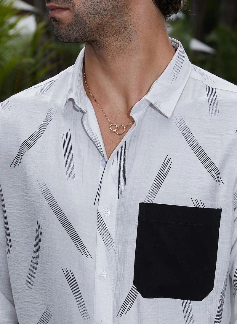 Campus Sutra Men's Daisy White Astral Blaze Shirt