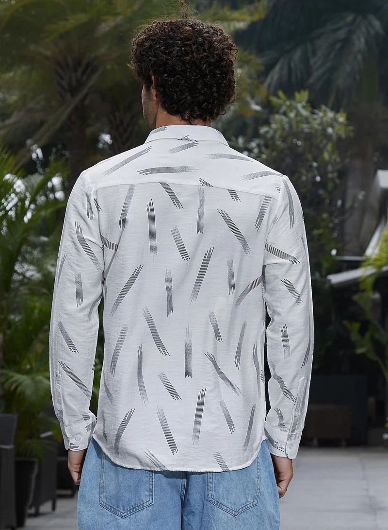 Campus Sutra Men's Daisy White Astral Blaze Shirt