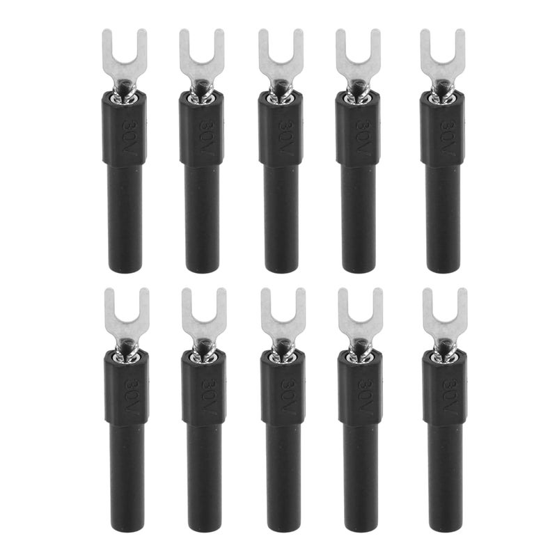 Astibym 10pcs 4mm U Type Fork Spade Wire Connectors Electrical Crimp Terminal Black - Image 1
