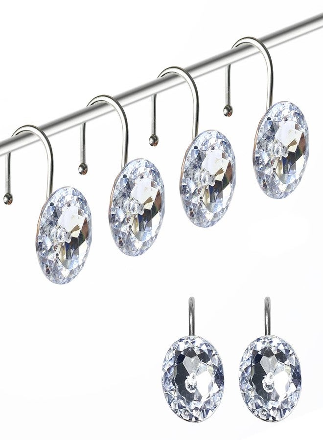 Romantic Angels 12PCS Shower Curtain Hooks Rings for Bathroom, Stainless Steel Rust Resistant Decorative Rhinestones Shower Curtain Hooks for Shower Curtains and Shower Rod (Silver) - Image 1