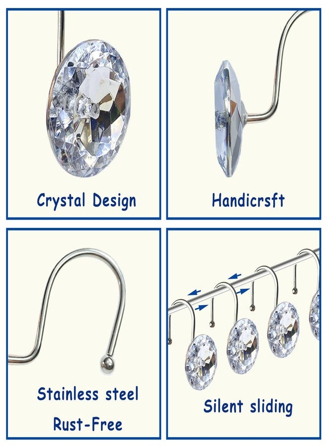 Romantic Angels 12PCS Shower Curtain Hooks Rings for Bathroom, Stainless Steel Rust Resistant Decorative Rhinestones Shower Curtain Hooks for Shower Curtains and Shower Rod (Silver) - Image 3