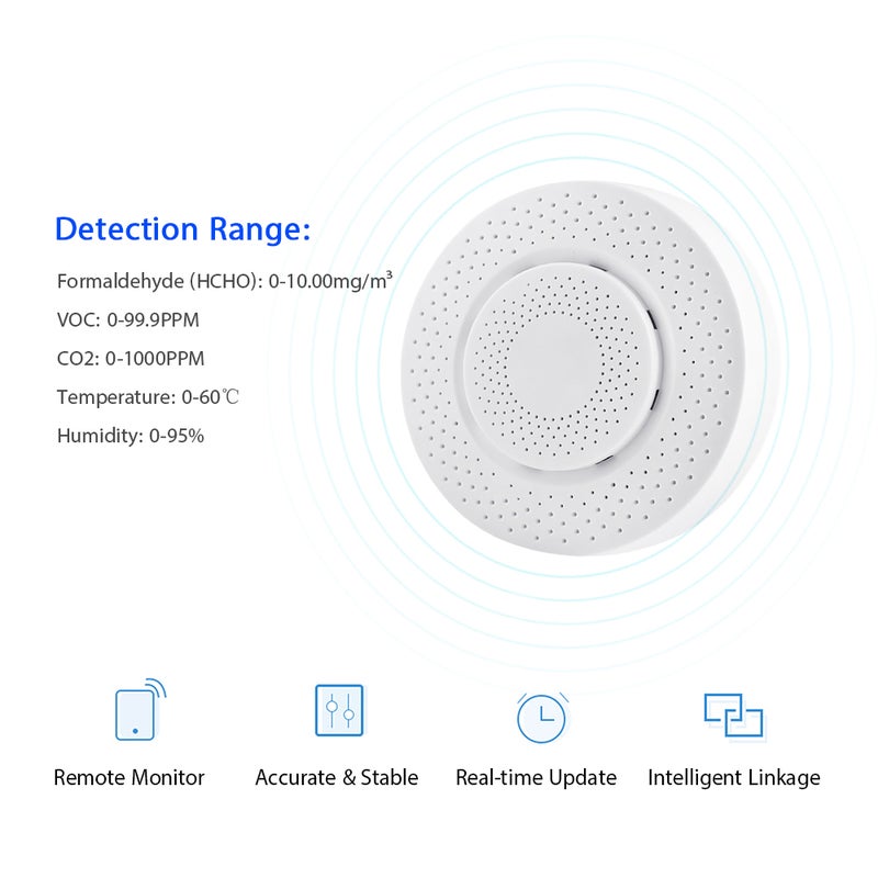 Smart ZigBee Air Quality Monitor Formaldehyde, CO2, Temperature, Humidity APP Remote Monitor Intelligent Linkage Real-Time Air Quality Tester Detector Sensor - Image 3