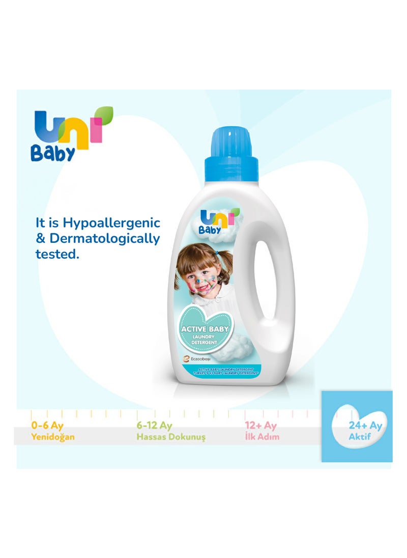 Uni baby Baby Active Laundry Detergent 1500ml - Dermatologically Tested for Sensitive Skin - Gentle, Effective and Thorough Cleaning, Dye Free & Bleach Free,Safe for Babies and Kids  - Image 4