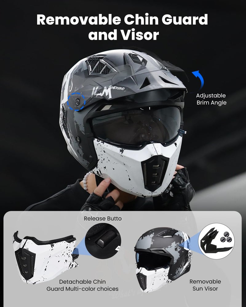 ILM Open Face Motorcycle 3/4 Half Helmet for Men and Women, Vintage Retro Helmet with Visor for Moped ATV Cruiser Scooter DOT Model Z302(Matte Skull,XX-Large) - Image 2
