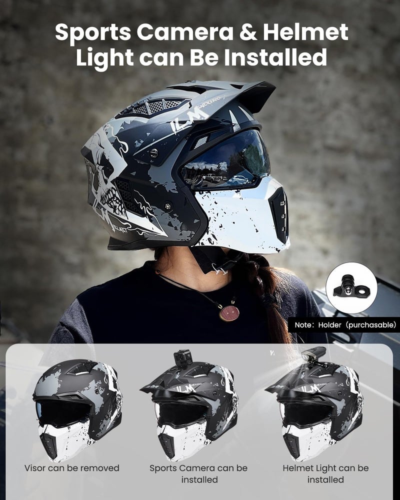 ILM Open Face Motorcycle 3/4 Half Helmet for Men and Women, Vintage Retro Helmet with Visor for Moped ATV Cruiser Scooter DOT Model Z302(Matte Skull,XX-Large) - Image 4