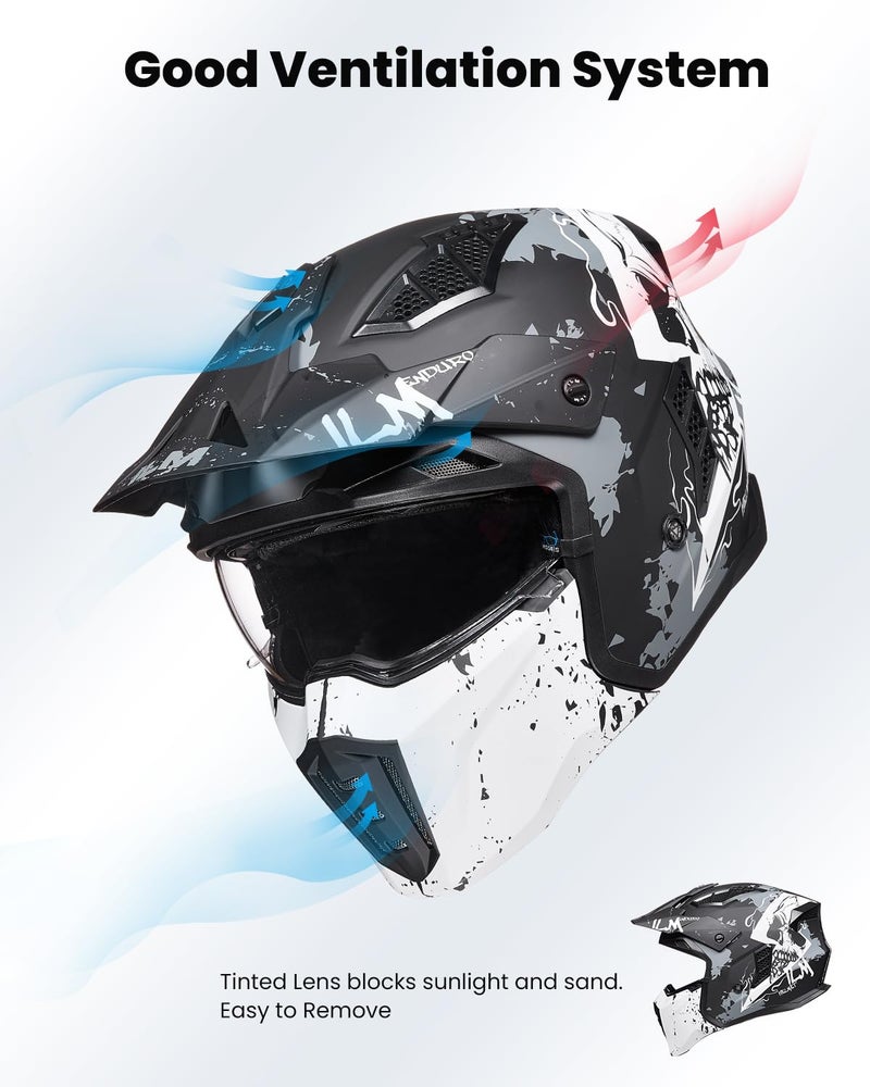 ILM Open Face Motorcycle 3/4 Half Helmet for Men and Women, Vintage Retro Helmet with Visor for Moped ATV Cruiser Scooter DOT Model Z302(Matte Skull,XX-Large) - Image 5