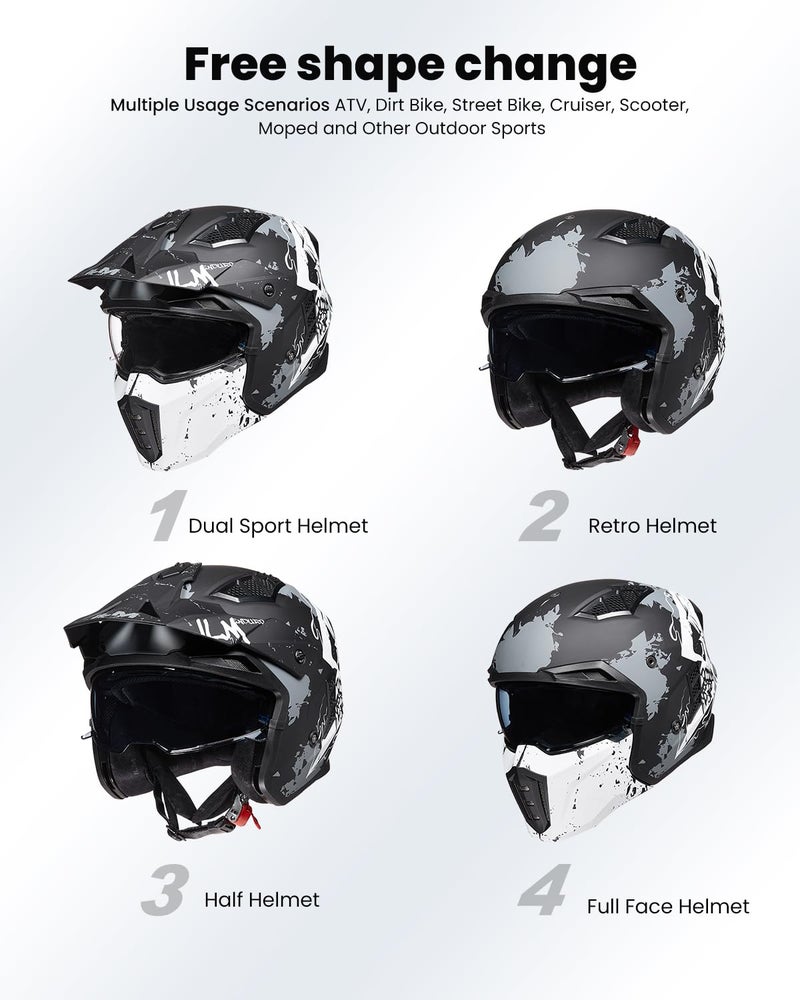 ILM Open Face Motorcycle 3/4 Half Helmet for Men and Women, Vintage Retro Helmet with Visor for Moped ATV Cruiser Scooter DOT Model Z302(Matte Skull,XX-Large) - Image 3