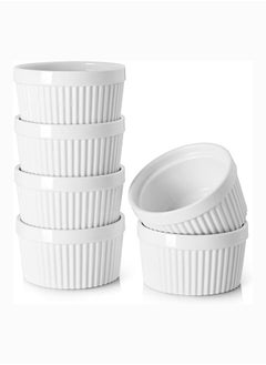 Mash 6 Pieces Ceramic Ramekins 10Oz White Souffle Oven Safe Stoneware Bakeware Porcelain Ramekin Set Serving For Sauces Dipping Onion Soup Lava Cake Flan Creme Brulee Pudding Mini Custard Dishes  - Image 1