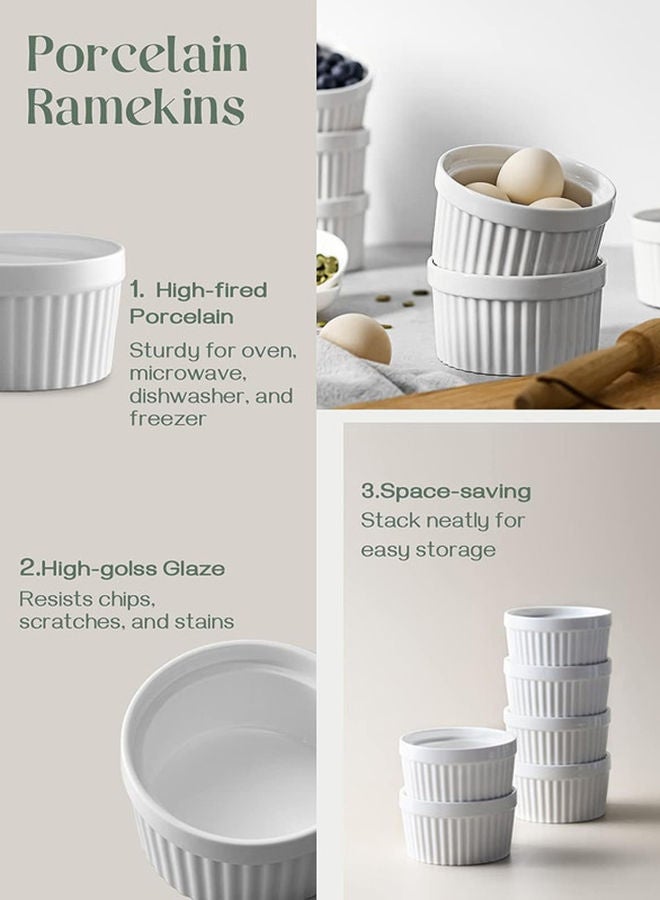6 Pieces Ceramic Ramekins 10Oz White Souffle Oven Safe Stoneware Bakeware Porcelain Ramekin Set Serving For Sauces Dipping Onion Soup Lava Cake Flan Creme Brulee Pudding Mini Custard Dishes