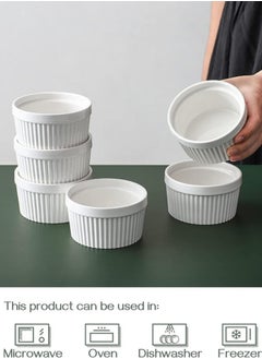 Mash 6 Pieces Ceramic Ramekins 10Oz White Souffle Oven Safe Stoneware Bakeware Porcelain Ramekin Set Serving For Sauces Dipping Onion Soup Lava Cake Flan Creme Brulee Pudding Mini Custard Dishes  - Image 4
