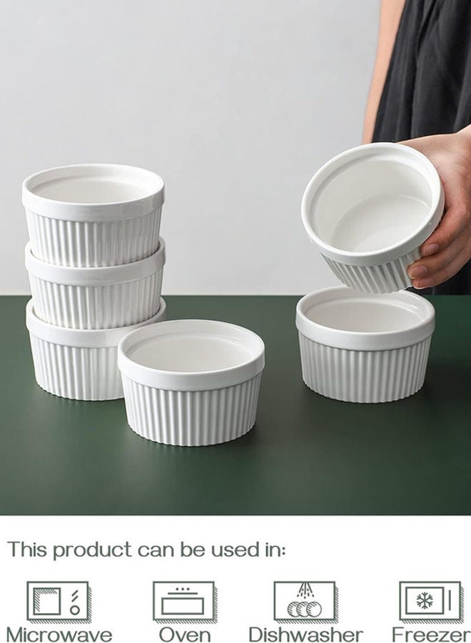 6 Pieces Ceramic Ramekins 10Oz White Souffle Oven Safe Stoneware Bakeware Porcelain Ramekin Set Serving For Sauces Dipping Onion Soup Lava Cake Flan Creme Brulee Pudding Mini Custard Dishes