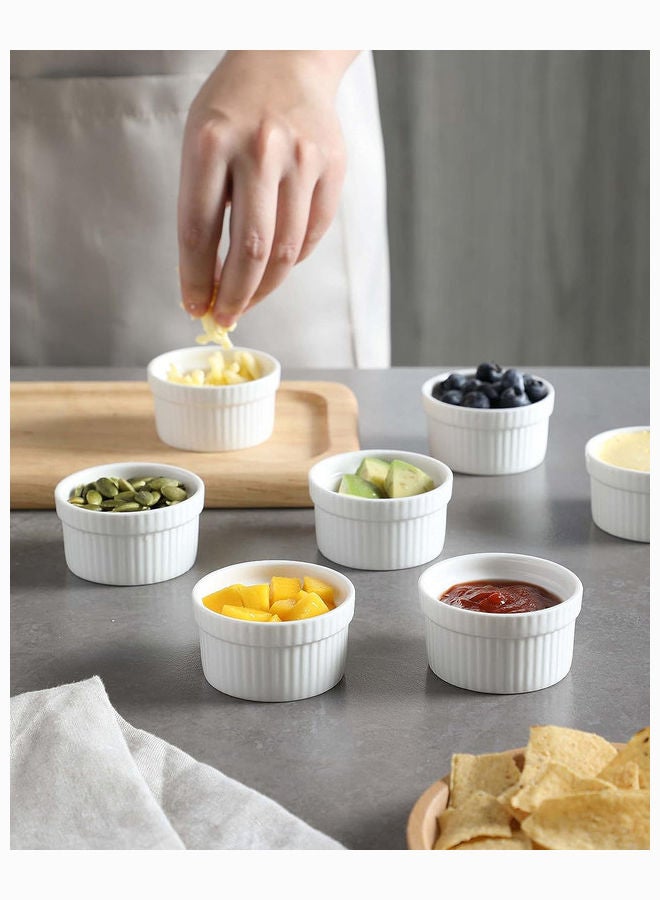 6 Pieces Ceramic Ramekins 10Oz White Souffle Oven Safe Stoneware Bakeware Porcelain Ramekin Set Serving For Sauces Dipping Onion Soup Lava Cake Flan Creme Brulee Pudding Mini Custard Dishes