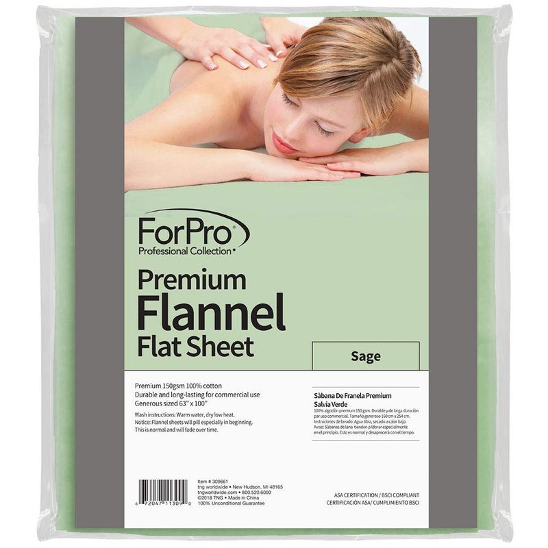 ForPro Professional Collection ForPro Professional Collection Premium Flannel Flat Sheet for Massage Tables, Ultra-Light, Stain and Wrinkle-Resistant, 63" W x 100" L, Sage 