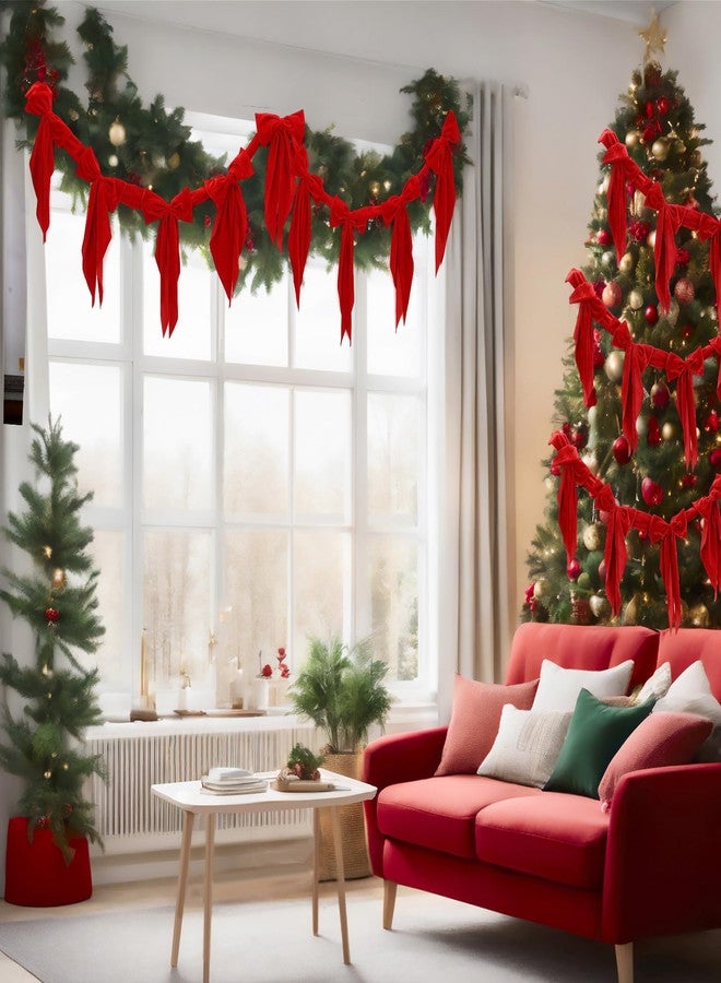 Suncalla 6 ft Christmas Velvet Bow Garland Pre-Strung 10 Red Bow Garland Decoration Xmas Hanging Ornaments Party Banner for Xmas Tree Fireplace Staircase Winter Coquette Birthday Party Decor - Image 5