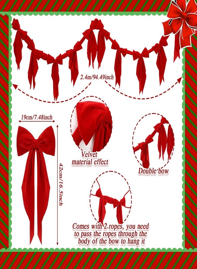 Suncalla 6 ft Christmas Velvet Bow Garland Pre-Strung 10 Red Bow Garland Decoration Xmas Hanging Ornaments Party Banner for Xmas Tree Fireplace Staircase Winter Coquette Birthday Party Decor - Image 4