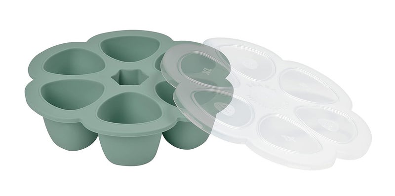 Baba Beaba Silicone Multiportion Tray with Airtight Lid for Baby Food Storage Ideal Container for Freezing Vegetable and Fruit Purees Freezer Oven Microwave Safe 6 Servings of 150ml Each Green - Image 1