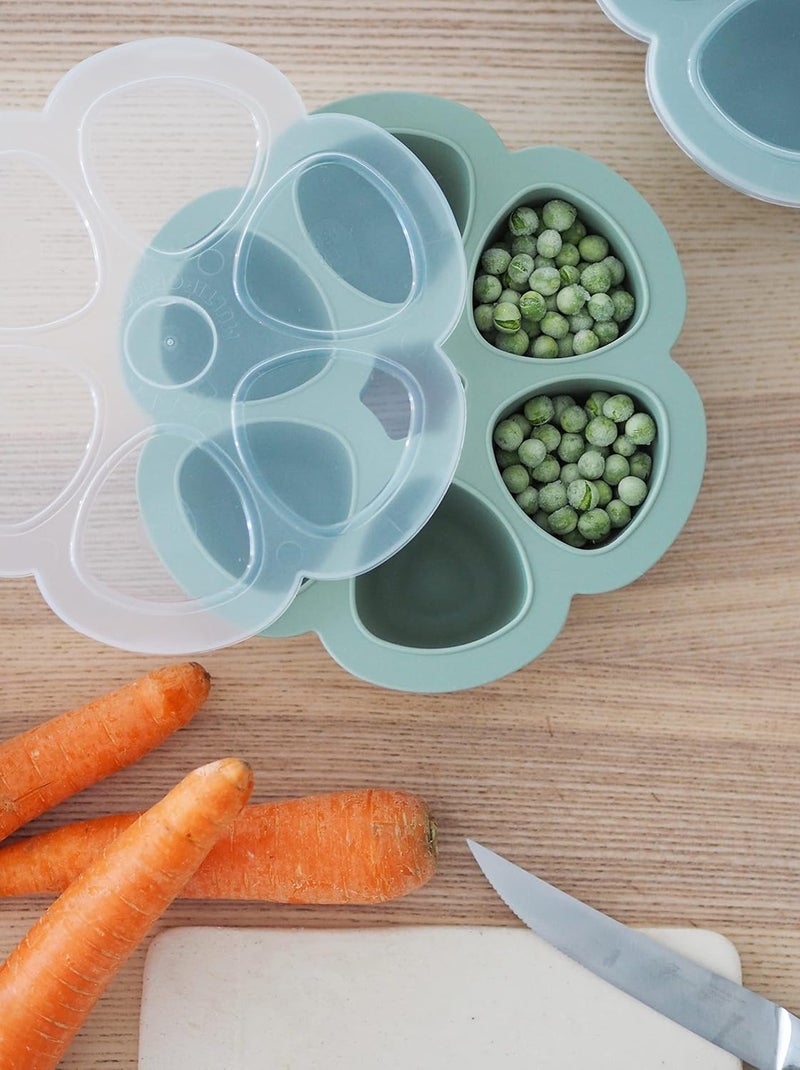 Baba Beaba Silicone Multiportion Tray with Airtight Lid for Baby Food Storage Ideal Container for Freezing Vegetable and Fruit Purees Freezer Oven Microwave Safe 6 Servings of 150ml Each Green - Image 4