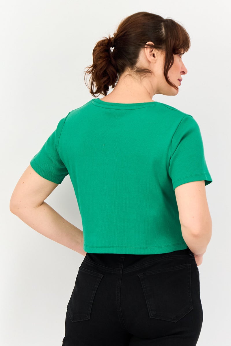 ONLY Women Crew Neck Short Sleeve Embroidered Logo T-Shirts, Green - Image 3