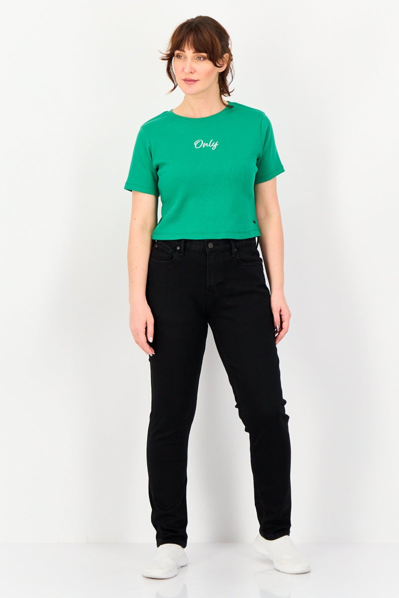 ONLY Women Crew Neck Short Sleeve Embroidered Logo T-Shirts, Green - Image 4