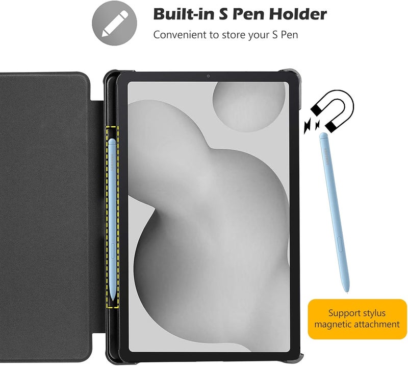 Procases Galaxy Tab S6 Lite 10.4 Case 2022 2020 With Stylus Holder, Slim Stand Protective Folio Case Smart Cover For Galaxy Tab S6 Lite 10.4 Inch Sm-P613 P610 P615 -Black - Image 2