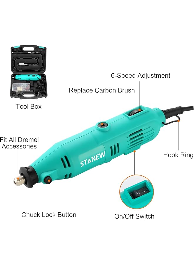 erorex Rotary Tool Kit With Flex Shaft 102Pcs Accessories Variable Speed 130W Electric Drill Set For Grinding Engraving Crafting Projects And Diy C - Image 5