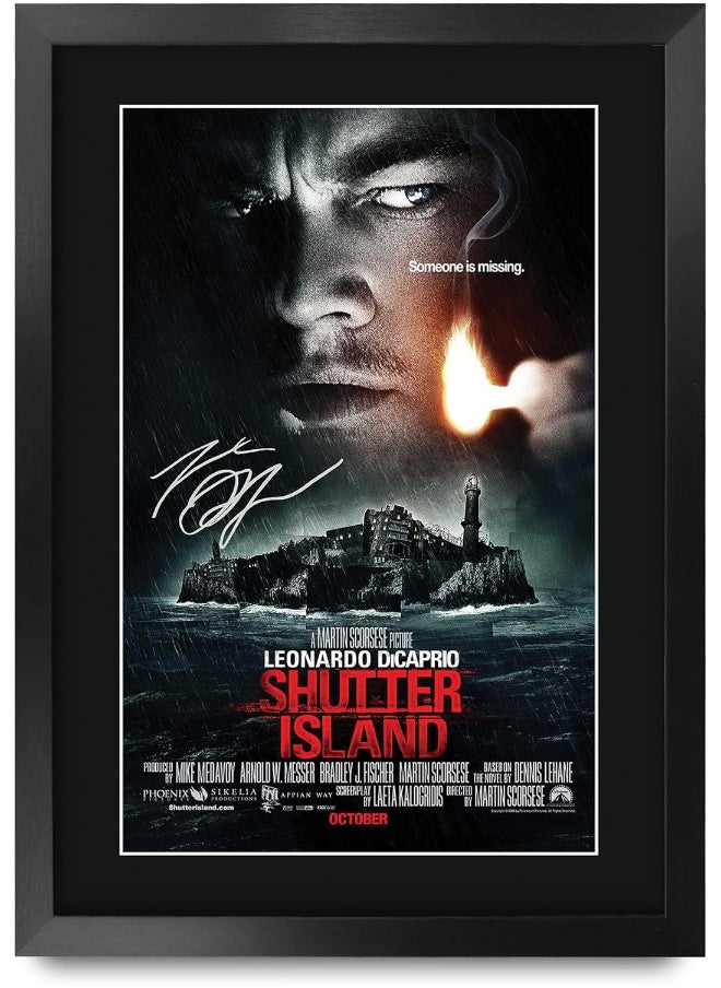 HWC Trading HWC Trading Shutter Island Movie Poster Leo DiCaprio Signed 16 x 12 inch Framed Gift Printed Autograph Film Print Photo Picture Display - 16" x 12" Framed  - Image 1