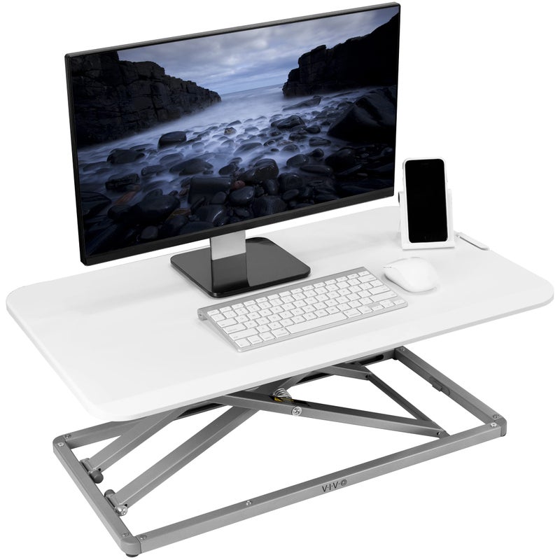 VIVO Economy Single Top Height Adjustable 29 inch Standing Desk Converter Sit Stand Tabletop Monitor and Laptop Riser Platform Workstation White DESKV000UW