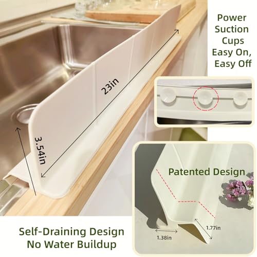 DubiLaka Sink Splash Guard for Kitchen, Splatter Screen & Silicone Water Guard with High Wall, Sink Edge Protector and Backsplash Guard, Easy to Install and Clean for Faucet and Countertop Area(Cream, 23") - Image 3