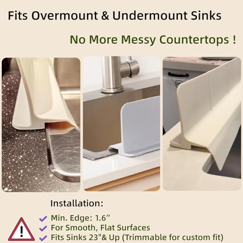 DubiLaka Sink Splash Guard for Kitchen, Splatter Screen & Silicone Water Guard with High Wall, Sink Edge Protector and Backsplash Guard, Easy to Install and Clean for Faucet and Countertop Area(Cream, 23") - Image 4