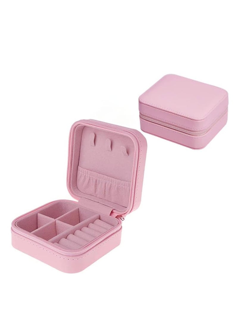 Portable Small Travel Jewelry Box Case Holder for Storing Small Items Like Rings, Necklaces, Earrings, Cufflinks for Girls and Ladies Pink  - Image 1