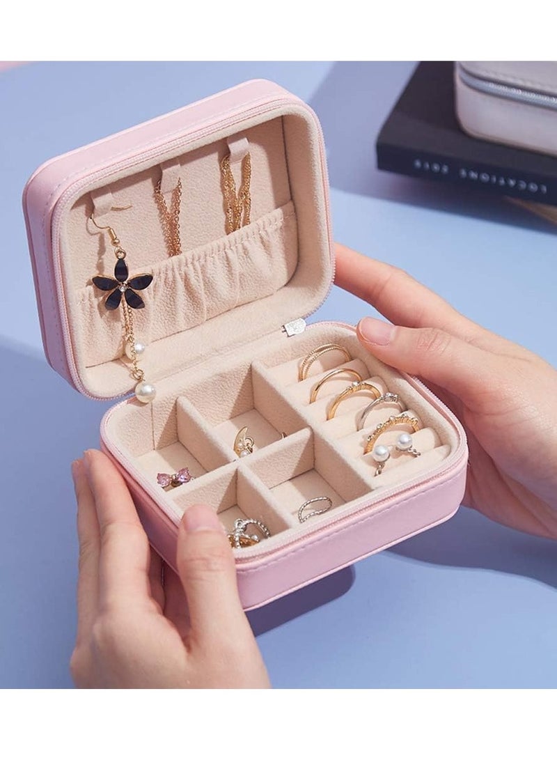 Portable Small Travel Jewelry Box Case Holder for Storing Small Items Like Rings, Necklaces, Earrings, Cufflinks for Girls and Ladies Pink  - Image 3
