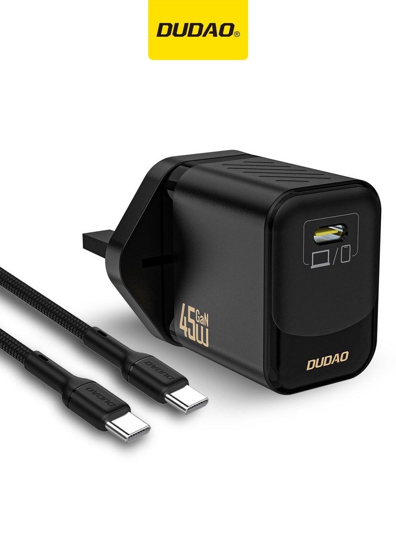 DUDAO 45W GaN Fast Charger Samsung Charger, with Type C Cable, USB-C Power Adapter, Compact Wall Charger, Smart Temperature Control IC, 9-Layer Safety Protection, Type C Charger for iPhone 15, Samsung Galaxy, Huawei, iPad, MacBook, Xiaomi, Laptop - Image 1