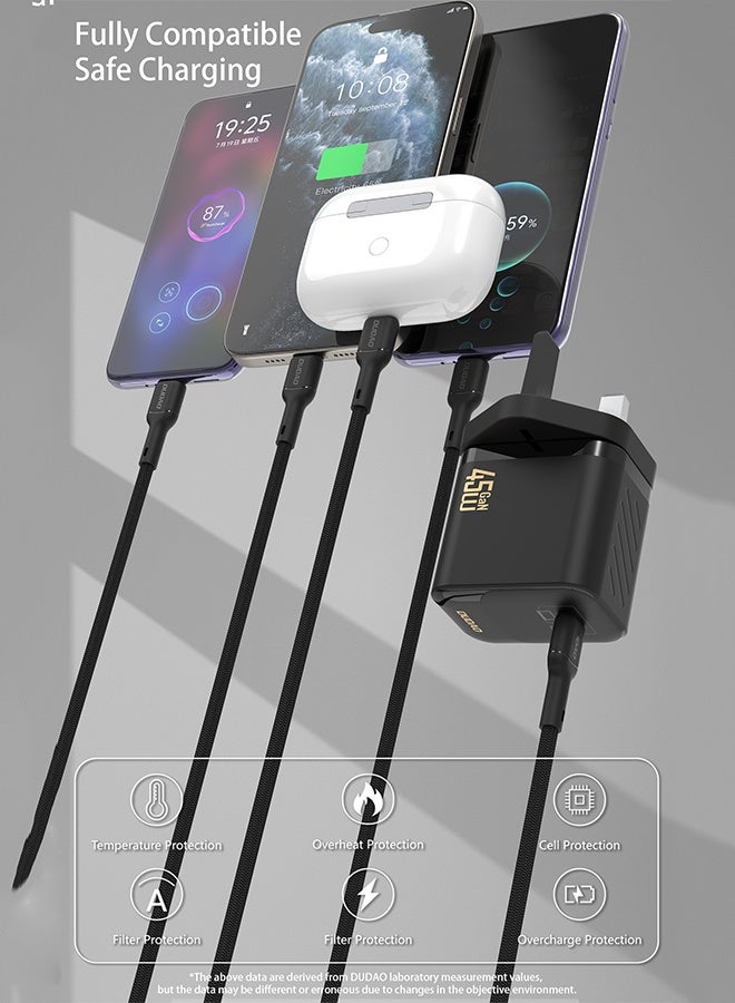 DUDAO 45W GaN Fast Charger Samsung Charger, with Type C Cable, USB-C Power Adapter, Compact Wall Charger, Smart Temperature Control IC, 9-Layer Safety Protection, Type C Charger for iPhone 15, Samsung Galaxy, Huawei, iPad, MacBook, Xiaomi, Laptop - Image 4