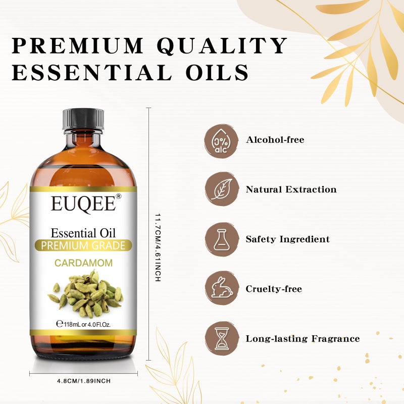 EUQEE Cardamon Essential Oil 118 ml Large Bottle Premium Cardamon Oil with Glass Dropper, Great for Diffusers, Candle & Soap Making-4oz - Image 5