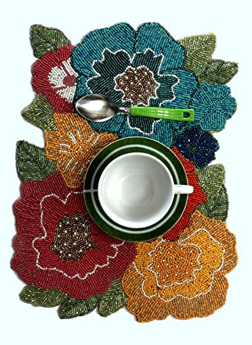 Awesome Washable Floral Cotton Cloth Designer Jacquard Vintage Placemat for Dining Room (Square Mats- 14" x 12")- Multicolor Square (PMT012) - Image 2