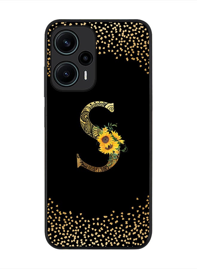 Stylizedd Cover for Xiaomi Poco F5 5G /Redmi Note 12 Turbo 5G Case Rugged Black Custom Monogram Initial Letter Mandala Floral Pattern Alphabet-S (Black) - Image 1