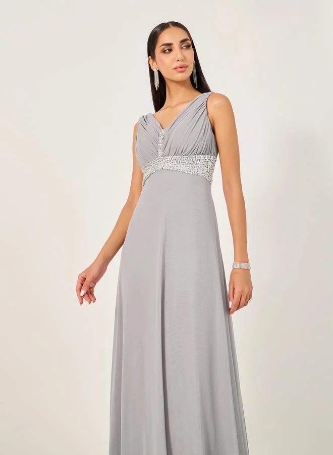 Styli Embellished Sleeveless A-Line Maxi Dress