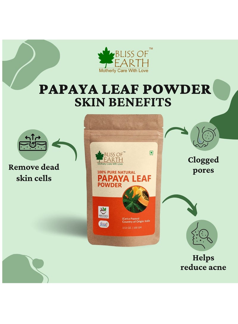 BLISS OF EARTH Pure Papaya Leaf Powder 100gm Carica Papaya Helps Digestion & Increases Platelets Antioxidant Skin Rejuvenation Pack of 2 - Image 3