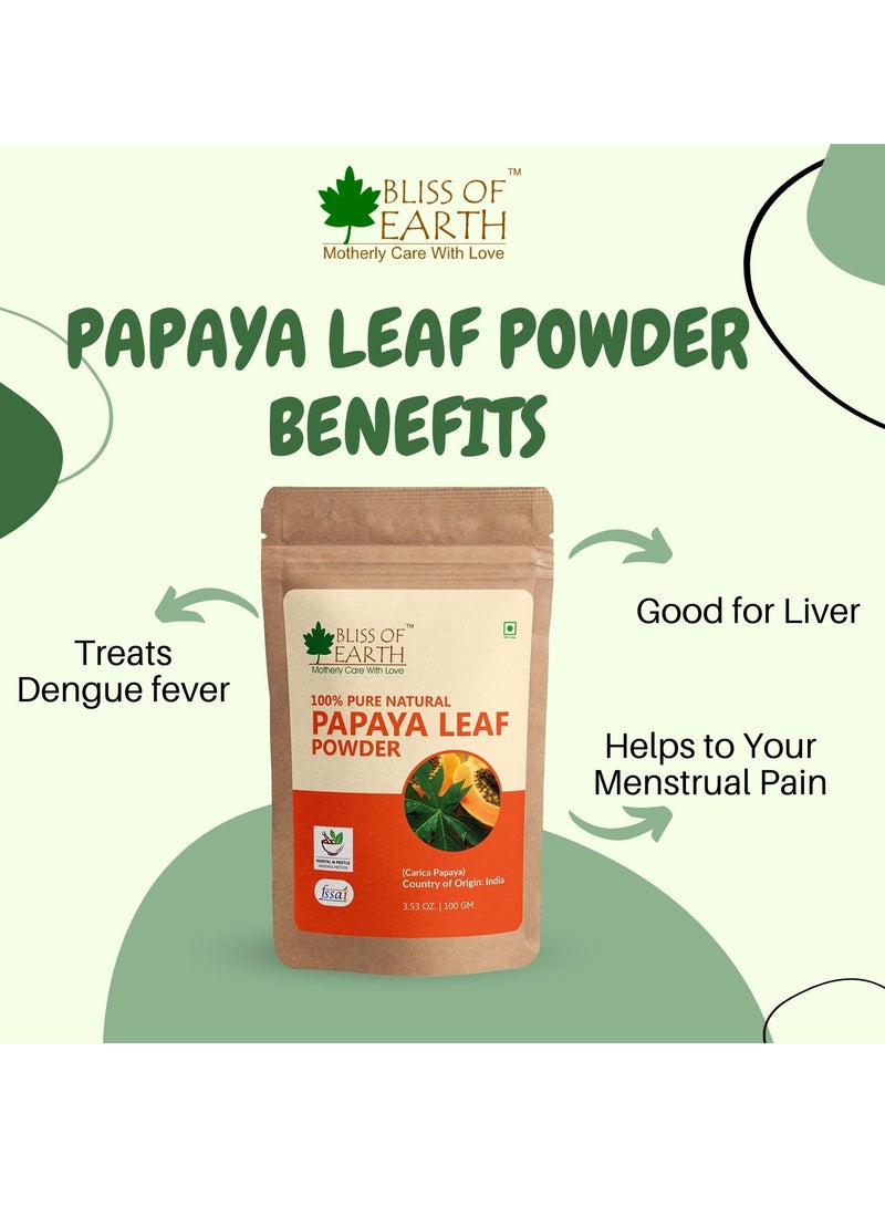 BLISS OF EARTH Pure Papaya Leaf Powder 100gm Carica Papaya Helps Digestion & Increases Platelets Antioxidant Skin Rejuvenation Pack of 2 - Image 2