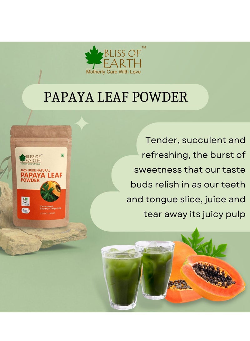 BLISS OF EARTH Pure Papaya Leaf Powder 100gm Carica Papaya Helps Digestion & Increases Platelets Antioxidant Skin Rejuvenation Pack of 2 - Image 4