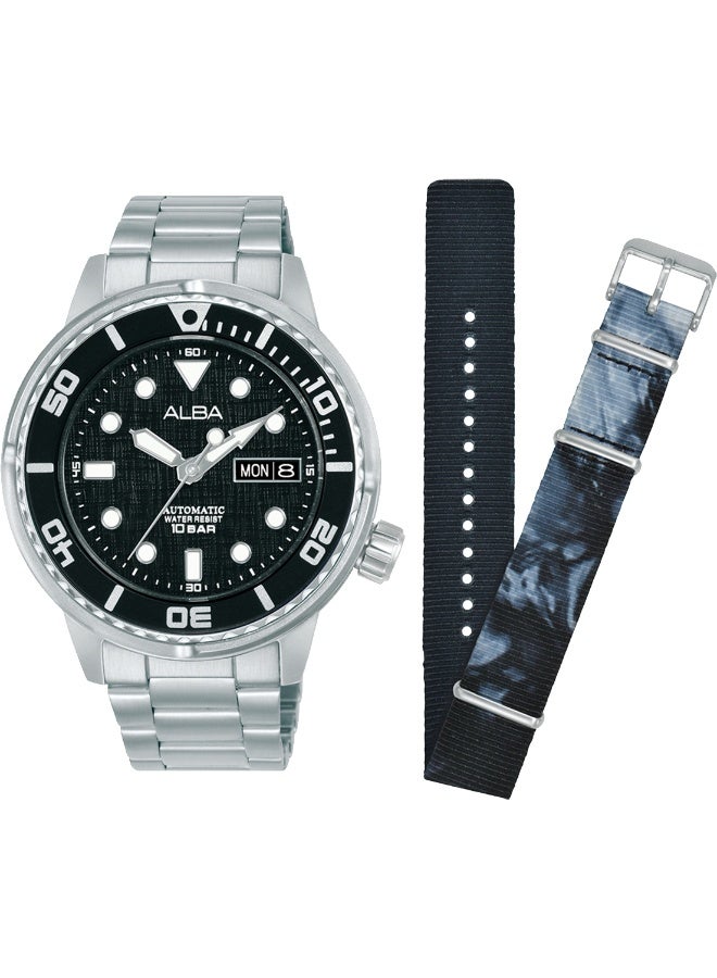 Alba Mechanical Automatic Men’s Watch AL4777X2, 43 mm Black Dial, Stainless Steel Case & Bracelet, Rotating Bezel, 100 m WR - Image 3