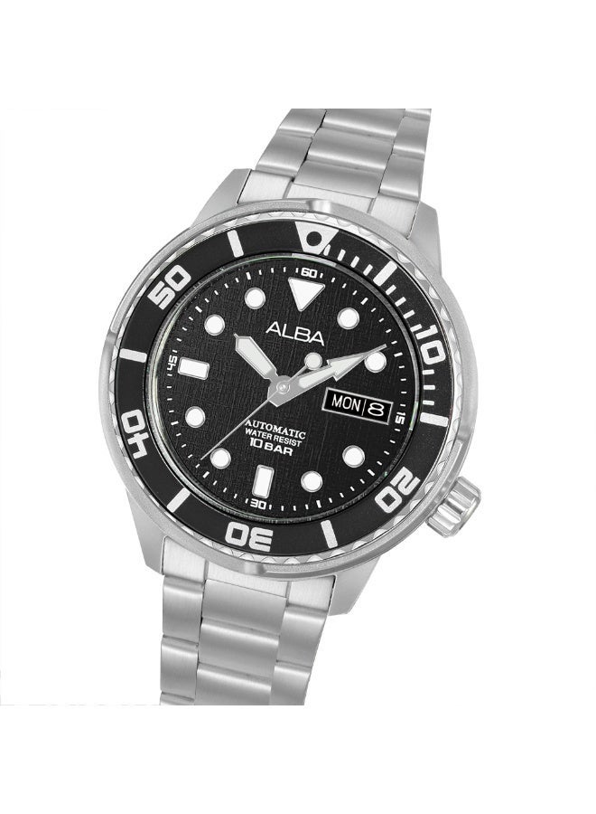 Alba Mechanical Automatic Men’s Watch AL4777X2, 43 mm Black Dial, Stainless Steel Case & Bracelet, Rotating Bezel, 100 m WR - Image 4