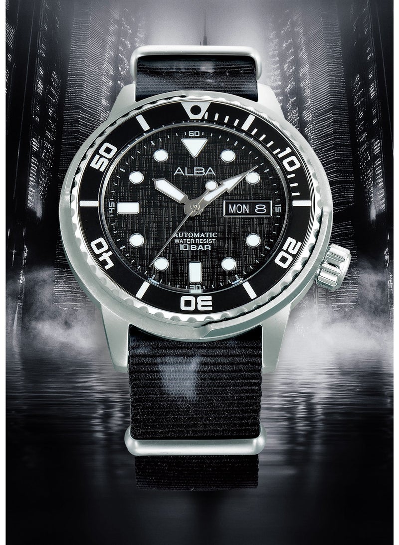 Alba Mechanical Automatic Men’s Watch AL4777X2, 43 mm Black Dial, Stainless Steel Case & Bracelet, Rotating Bezel, 100 m WR - Image 1