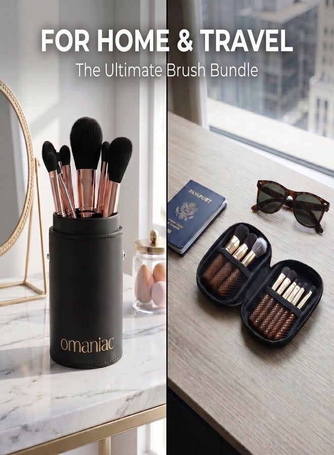OMANIAC 21 Pcs Makeup Brush Set Professional, 12 Pearlescent & 9 Mini Wood Handle Brushes, Premium Cruelty-Free Synthetic Fiber Hair, Travel Make up Brushes Set with Case & Pouch(Black) - Image 2